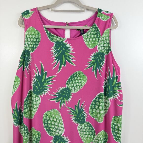 C Wonder New Pink Green Pineapple Shift Dress 2X Beach Stretch Summer Tropical - Picture 2 of 11